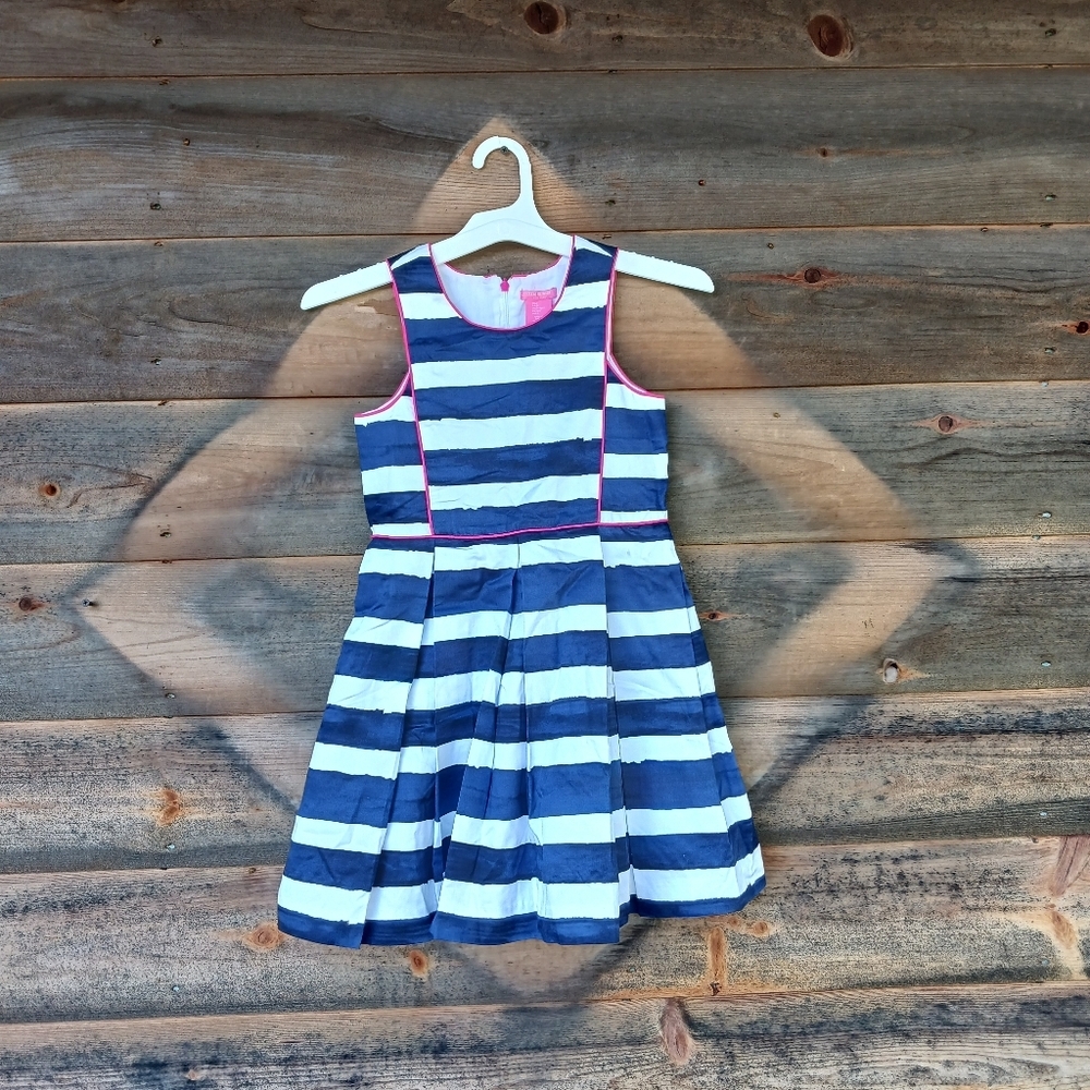 Isaac Mizrahi New York Navy White Stripe Sleeveless Fit & Flare Dress Girls 8